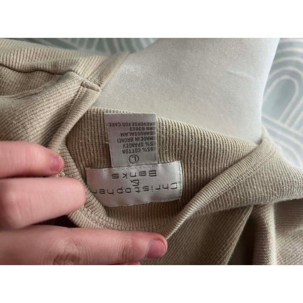 Christopher & Banks Women's Large Ribbed Knit Sleeve Top Crew Neck Beige Basic - Picture 4 of 4